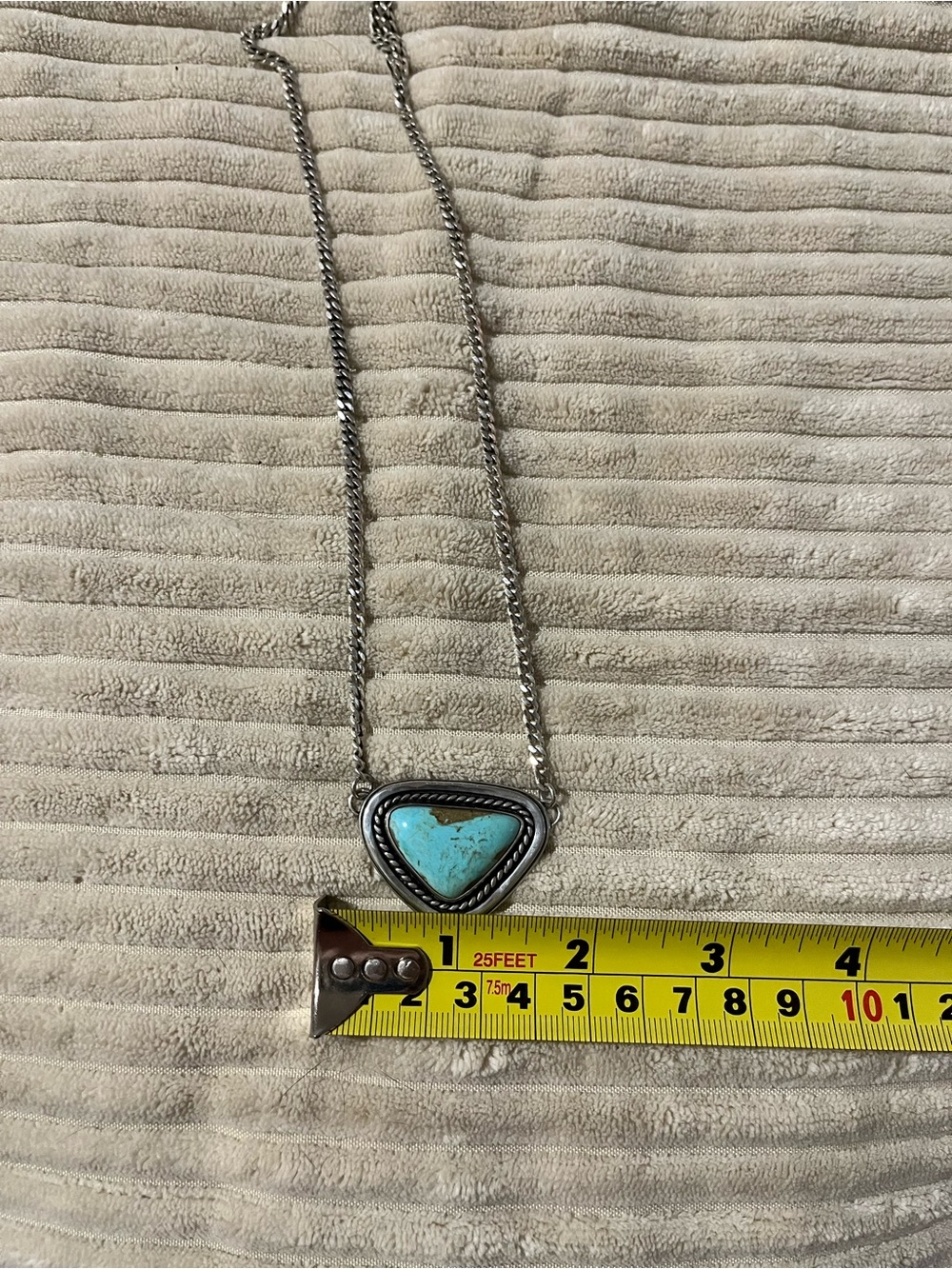 Sterling Silver Turquoise Triangle Pendant Necklace- handmade by silversmith - Picture 3 of 8